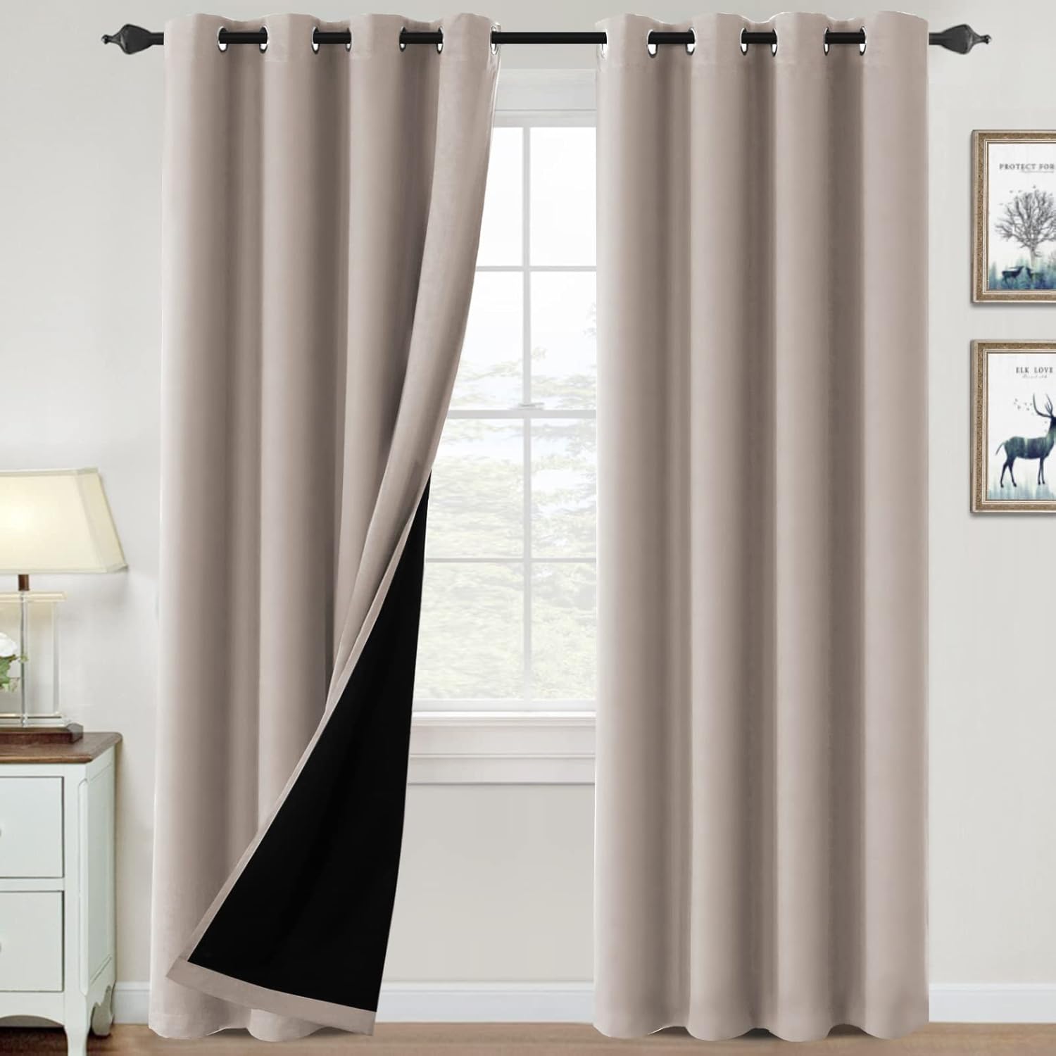 100% Blackout Curtains for Bedroom 2 Panels Set Thermal Insulated Grommet Drapes Soundproof Room Darkening Beige 29x108 inTotal Blackout Window Treatment