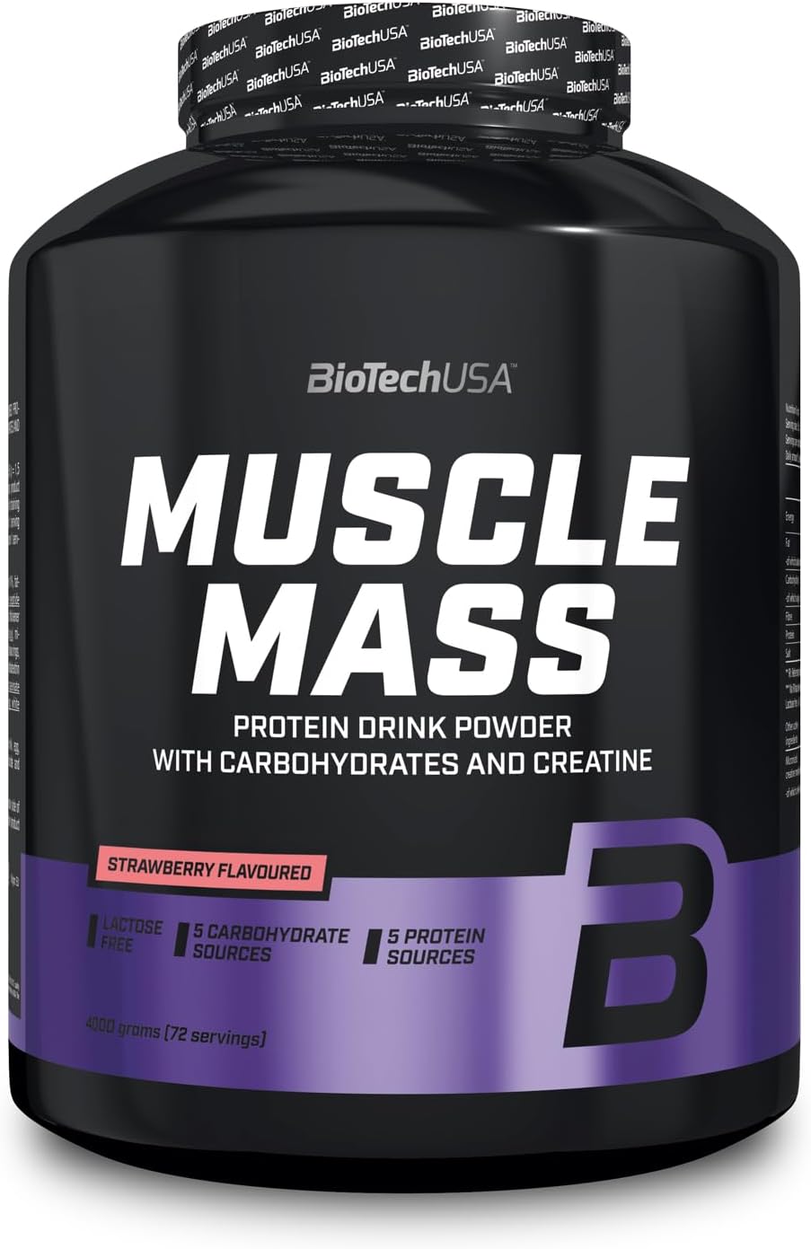 BioTechUSA Muscle Mass | Protein & Carb Powder | with Creatine and Glutamine Peptides | Gainer | Lactose-Free | Micronized Creatine | 4000g | Strawberry