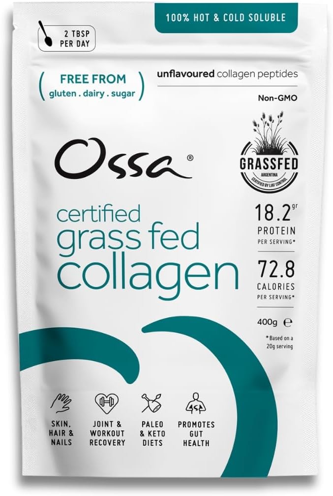 Ossa Collagen Peptides Powder 400g | Grass Fed | Natural Protein Supplement with Amino Acids | Keto & Paleo Friendly | Supports Healthy Hair, Skin, Joints & Muscles