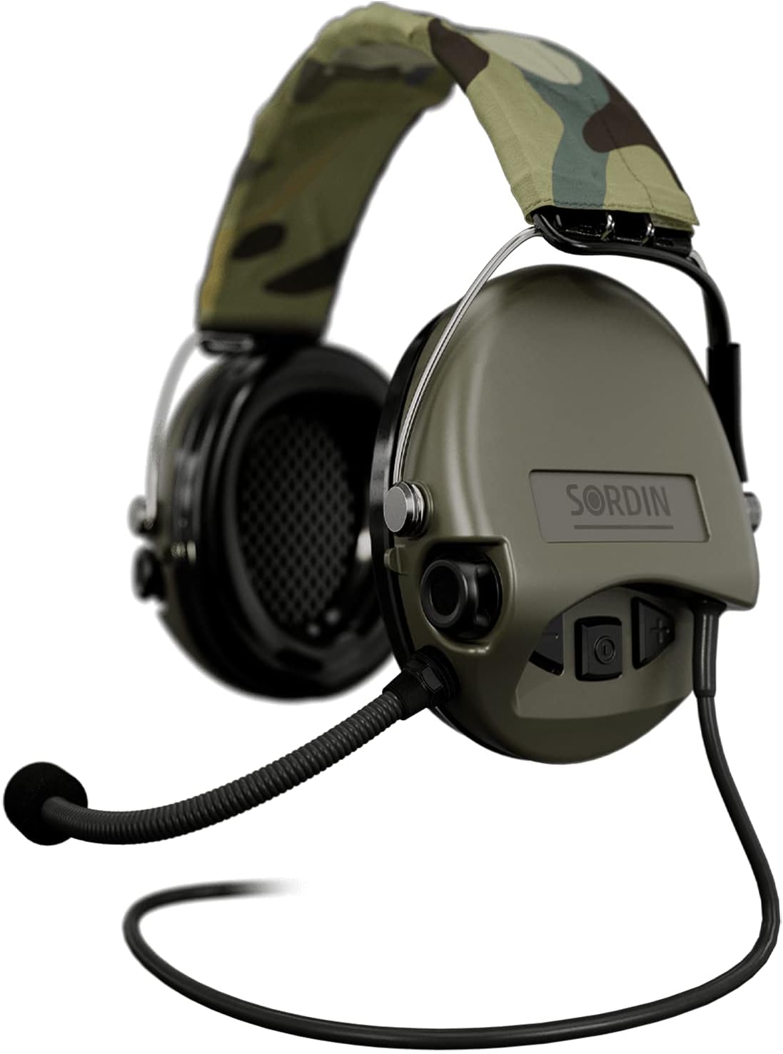 Sordin MIL CC Slim Capsule Ear Defenders - 75332-06-S - Military Hearing Protection with Wireless Connection, Microphone & Camo Band - Black, black, Foam Pads
