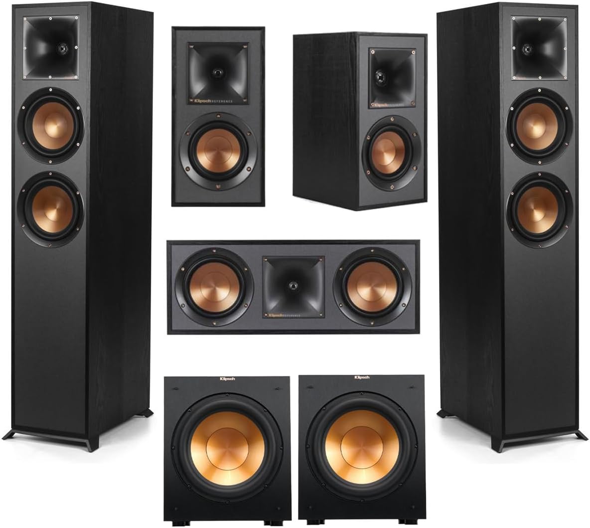 Klipsch Reference 5.2 Home Theater System – Includes 2 R-620F Floorstanding Speakers, 2 R-12SW Subwoofers, R-52C Center Channel, and 2 R-41M Bookshelf Speakers, Black