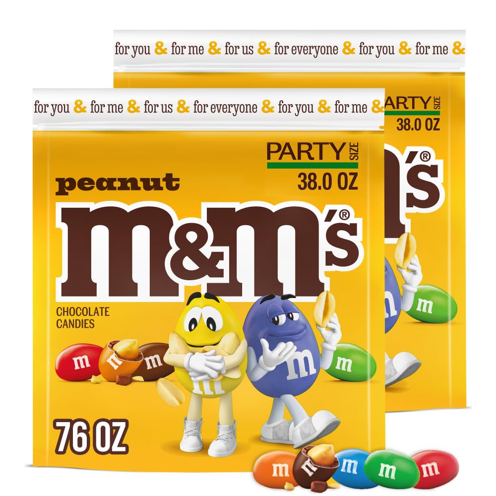 M&M'S Peanut Milk Chocolate Candy, Chocolate Candy Bulk, Party Size 38 oz Bag (Pack of 2)