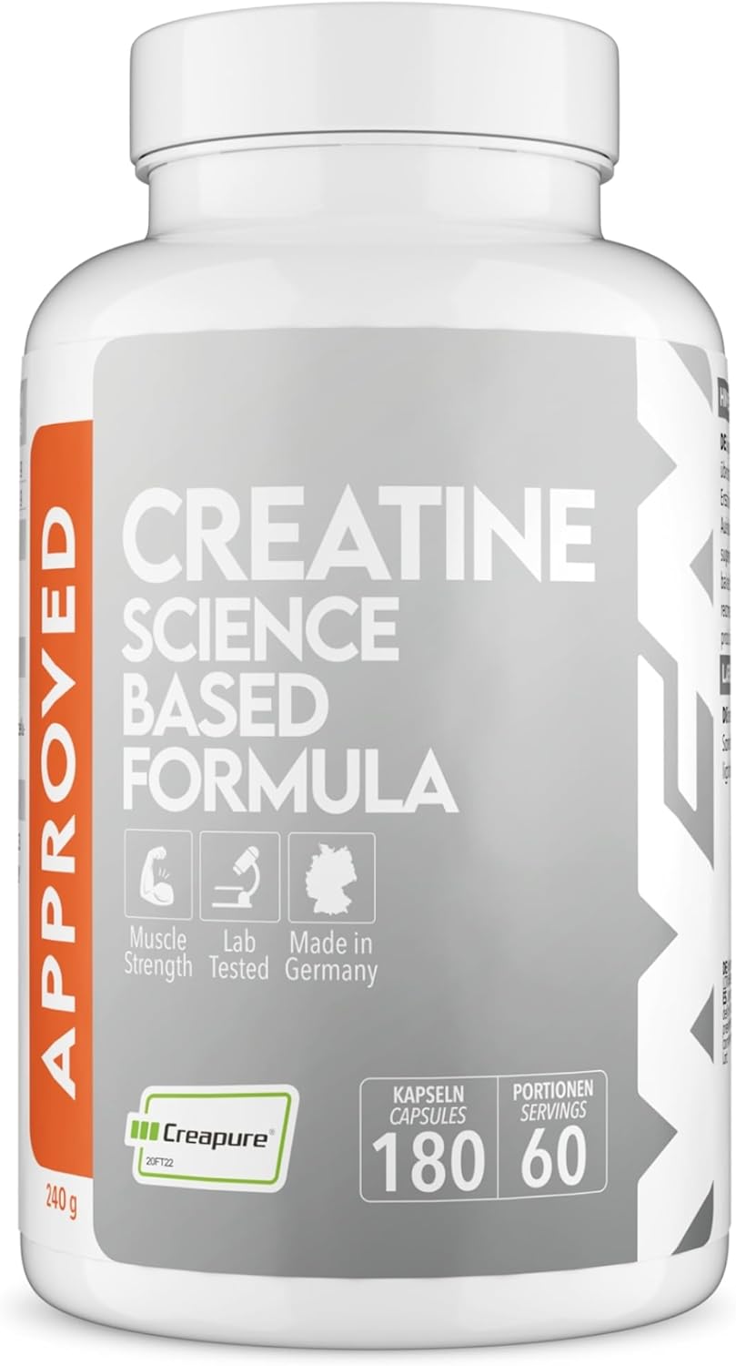 WFN Approved Creatine Creapure Capsules - 180 Giga Capsules (1000mg Creatine per Capsule) - Vegan Supplement - No additives - Produced & Tested in Germany
