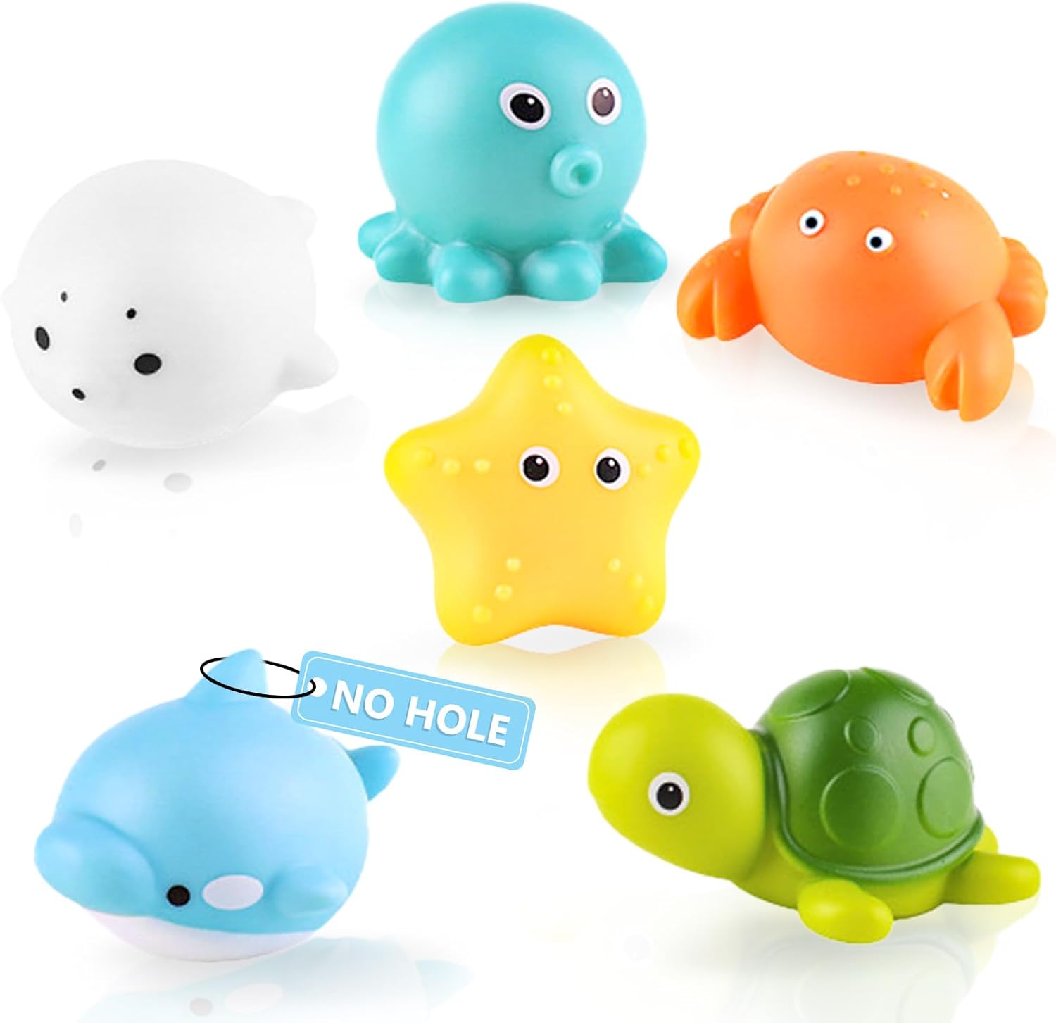 wokdsbl 6pcs Baby Bath Toys Set ,No Hole No Mould Baby Bath Toys for 1 2 3 4 Year Olds Toddler Kids,Anti-mould Sea Animals Water Toys for Boys Girls Shower And Swimming Tub