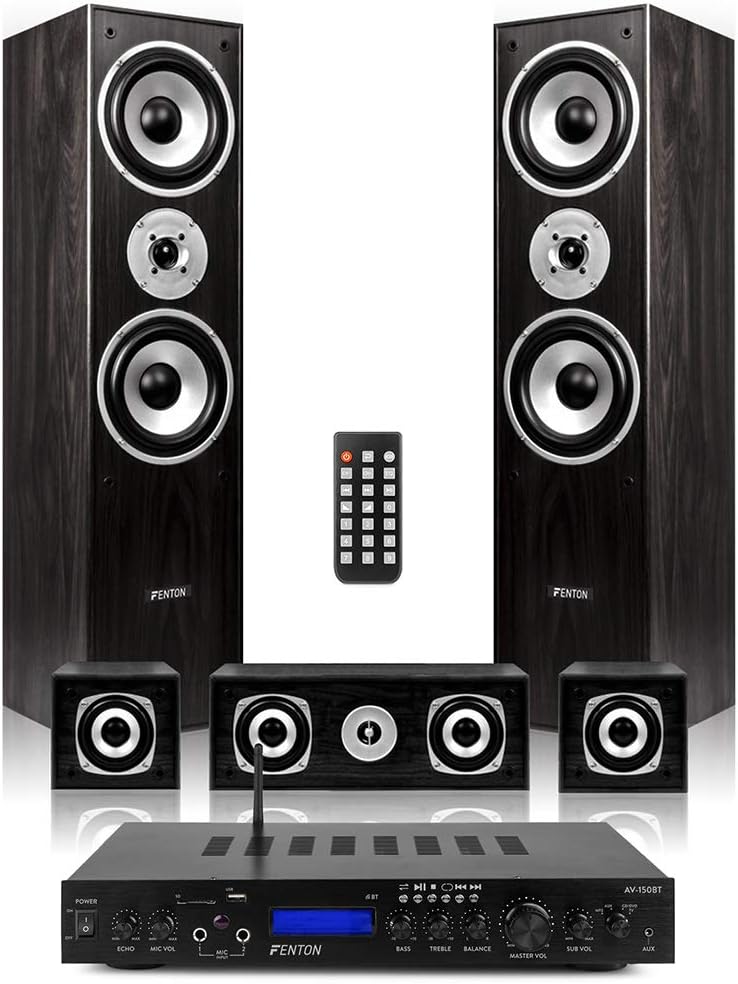 Fenton 5.0 Home Cinema Surround Sound System - Black Theatre System with Powerful Surround Sound Speakers, Ideal for Movies and Music