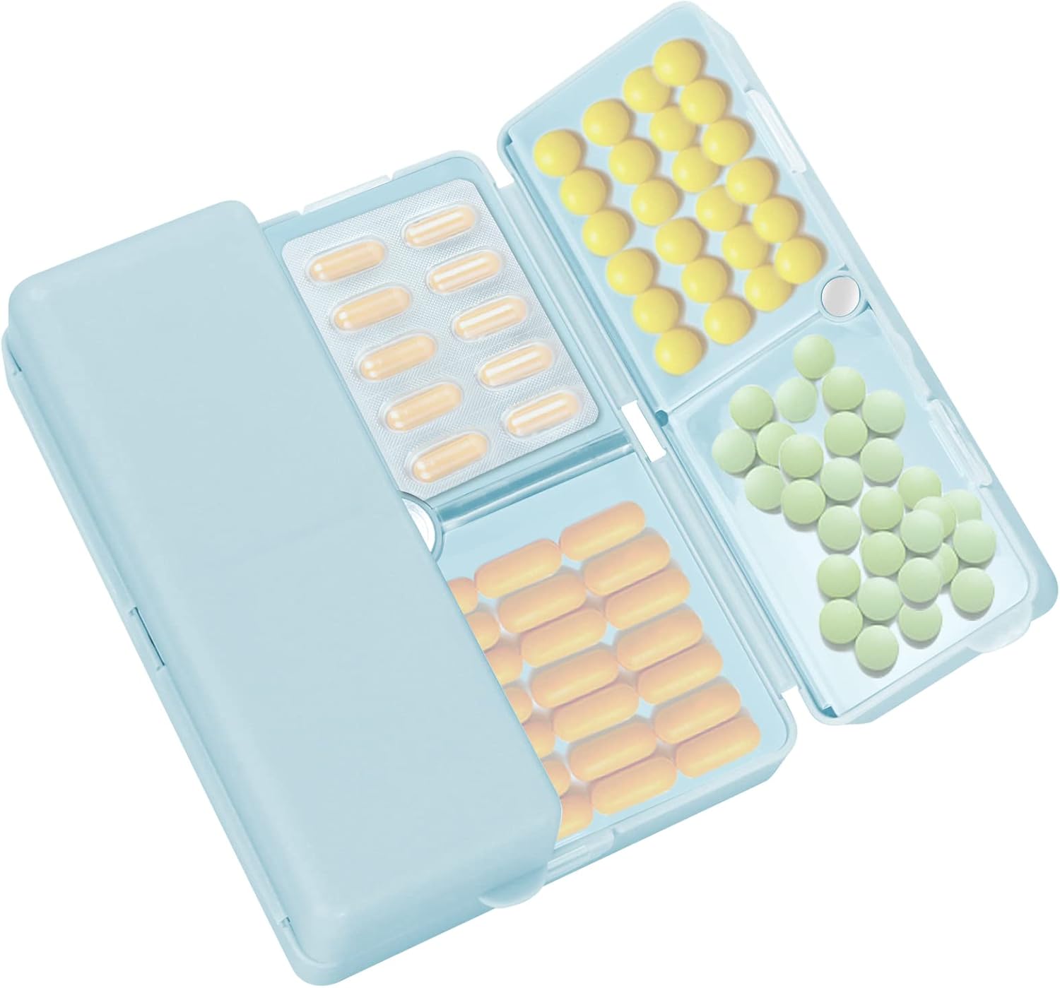 FYY 7 Day Pill Box Organiser - Travel Pill Case, [Folding Design][Large Capacity] Portable Pill Dispenser Container for Vitamins, Cod Liver Oil, Supplements, Medication Large-Blue