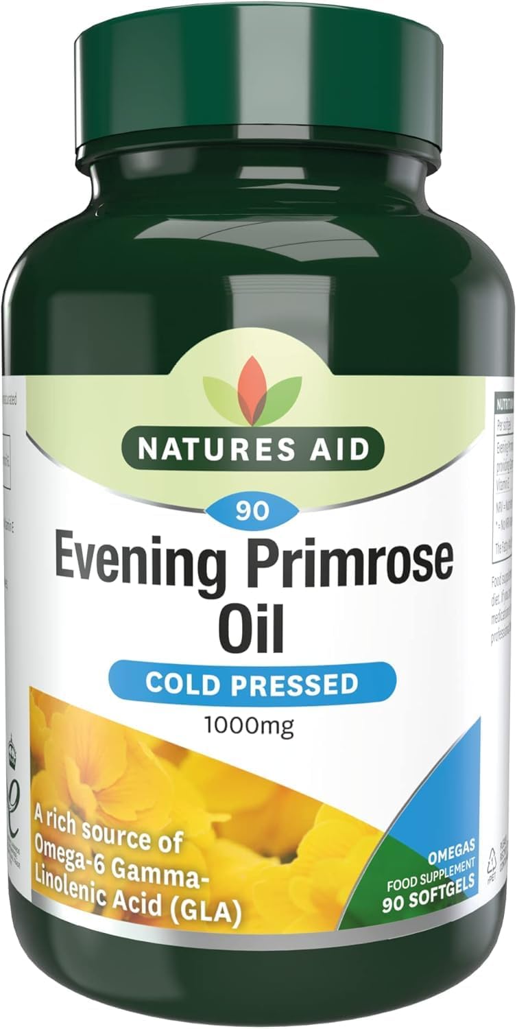 Natures Aid Evening Primrose Oil 1000mg – Cold Pressed Omega-6 GLA – Supports Hormonal Balance & Skin Health – High Strenghth Potency – Non-GMO, Gluten-Free – 90 Softgel Capsules