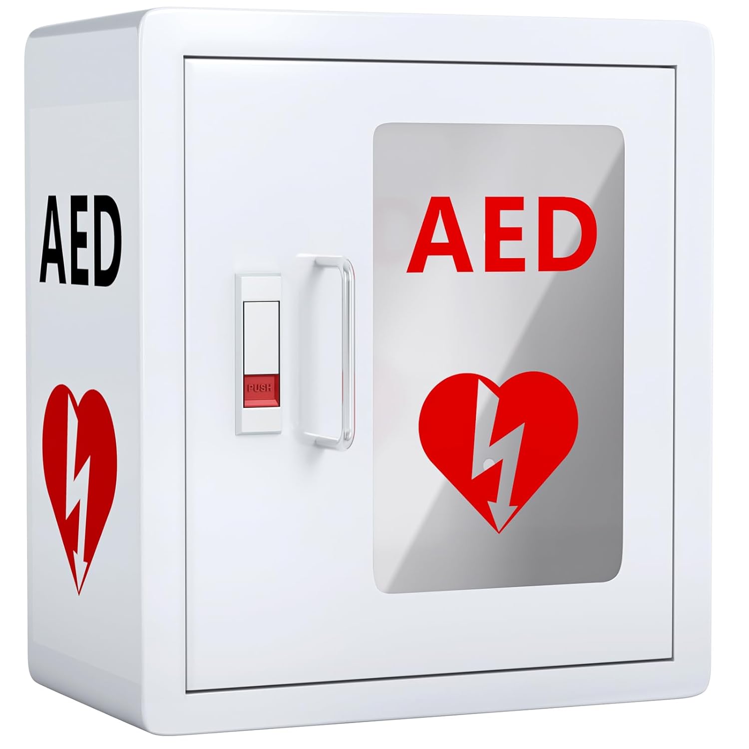 NLShan AED Cabinet Wall Mount: Steel Defibrillator Storage Case with PVC Clear Window and Handle - for Hospitals/Schools/Offices (14.2" Wx7.9 Dx15.8 H)