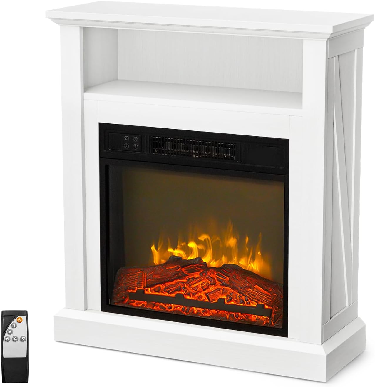 Bonnlo 30''H Freestanding Electric Fireplace Stove w/Remote & Timer, Realistic Fake Fireplace Heater w/ 6 Flame Colors, 5 Flame Brightness & Wood Mantel for Indoor Home Bedroom Living Room, 1400W