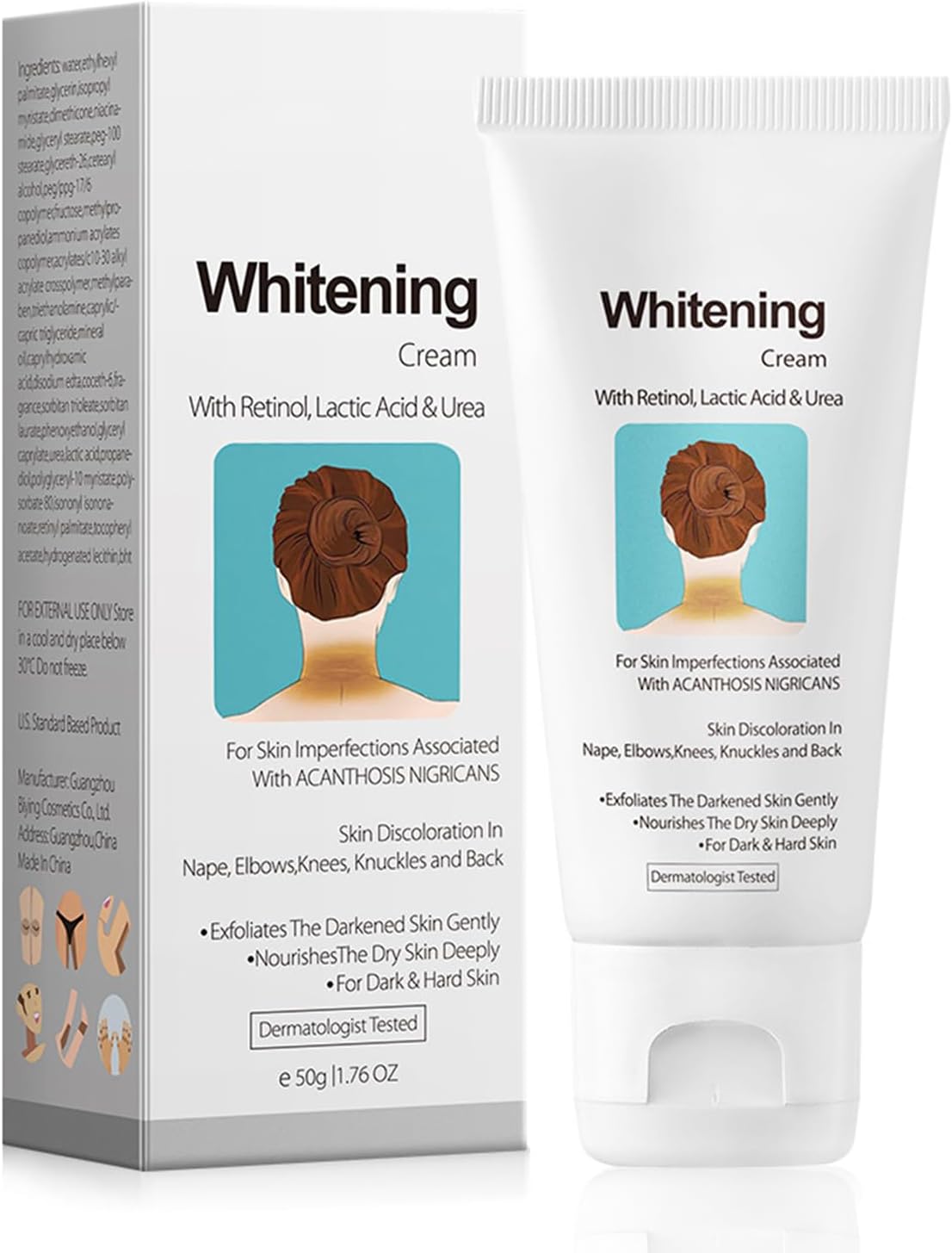 Face and Body Whitening Cream, Skin Lightening Cream for Dark Skin, Skin Bleaching Cream with Retinol for Acanthosis Nigricans, Hard Skin, Body Moisturiser Fade Melanin on Body Armpit Knees Elbows