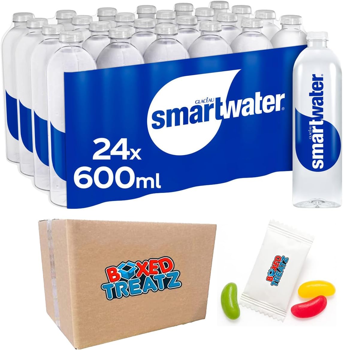 Glaceau Smartwater Multipack - Still Vapour Distilled Spring Water - Pack Of 24 x 600ml - Balanced Electrolytes For Energy And Wellness - Perfect For Hydration Boxed Treatz