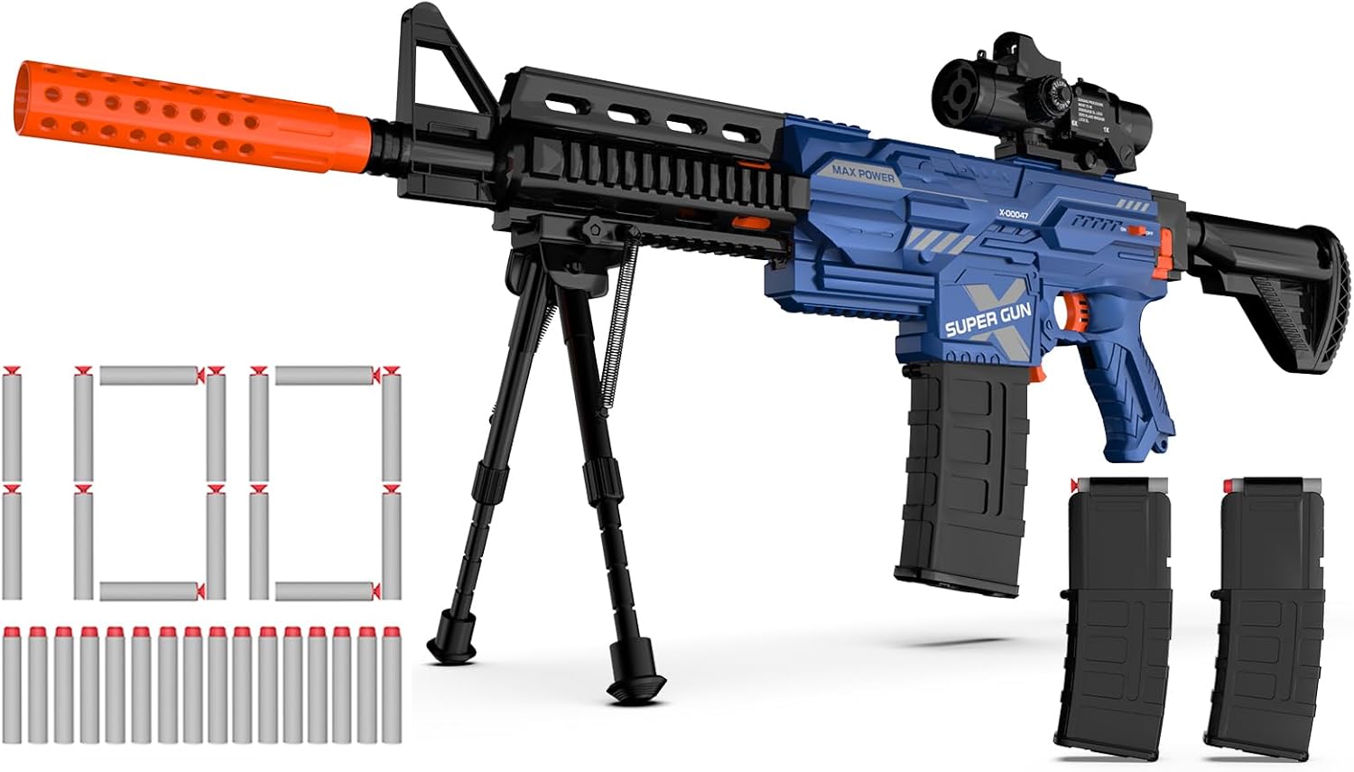 Automatic Toy Gun for Sniper with Scope, 2 Clips, 100 Bullets, Electronic Toy Gun for Boys, Foam Blaster Darts, DIY Gift for Boys 6-13, Kids Birthday Christmas Halloween