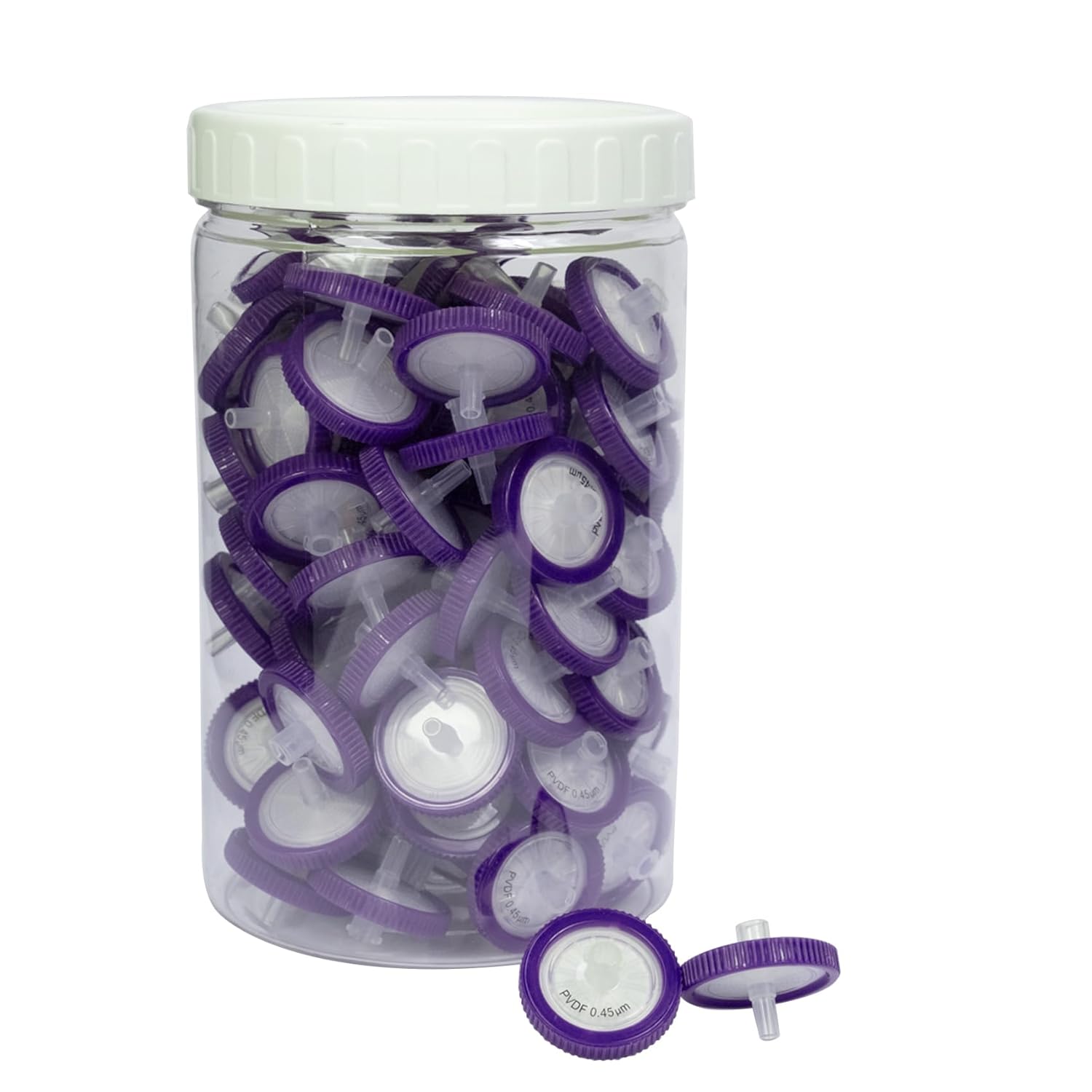 Syringe Filter PVDF Hydrophilic Membrane 25 mm Diameter 0.45 μm Pore Size, HPLC and GC Needle Filter, Lab Filtration for Biomed Scientific