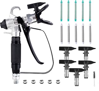 16 Pcs Airless Paint Sprayer Gun with Nozzle Guard,5 Spray Tips,10 Filters，3300PSI High Pressure Swivel Joint for House Interior and Exterior,Garden,Fences（211,313,415,517,623）