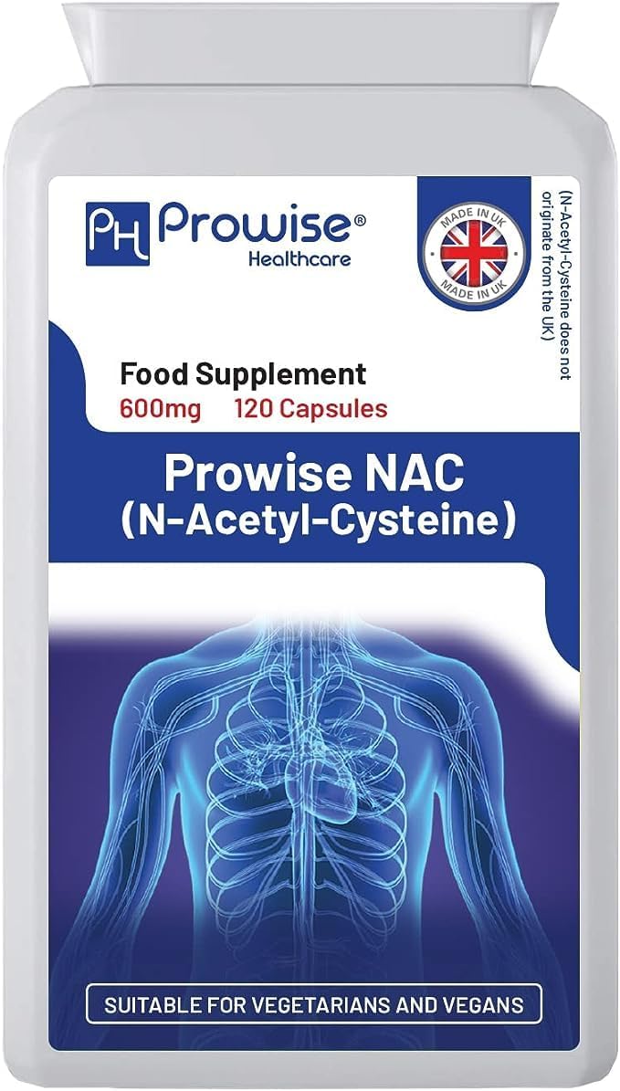 NAC N-Acetyl- Cysteine 600mg 120 Capsules - UK Manufactured | GMP Standards by Prowise Healthcare | Suitable for Vegetarians and Vegans