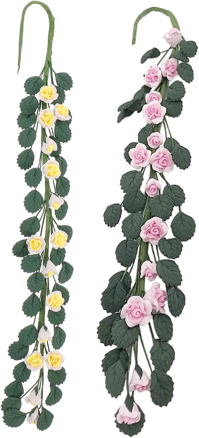 STOBAZA 2pcs Scale Miniature Plants for Dollhouse Scene and Vivid Yellow Pink Floral Adornments for DIY Craft and Home Display