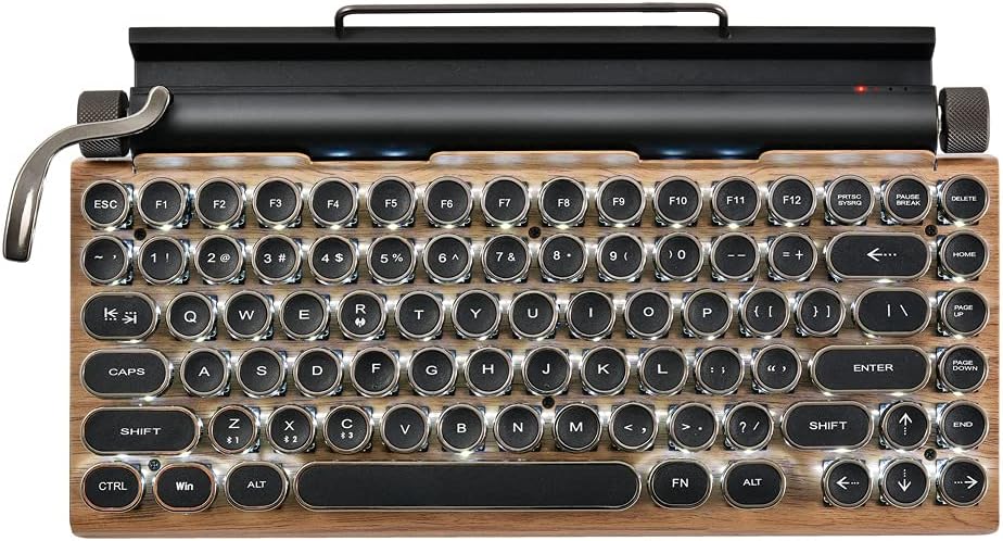 Green axis mechanical keyboard-typewriter shape, retro design; built-in battery is easy to carry, you can use Bluetooth connection; first-class texture