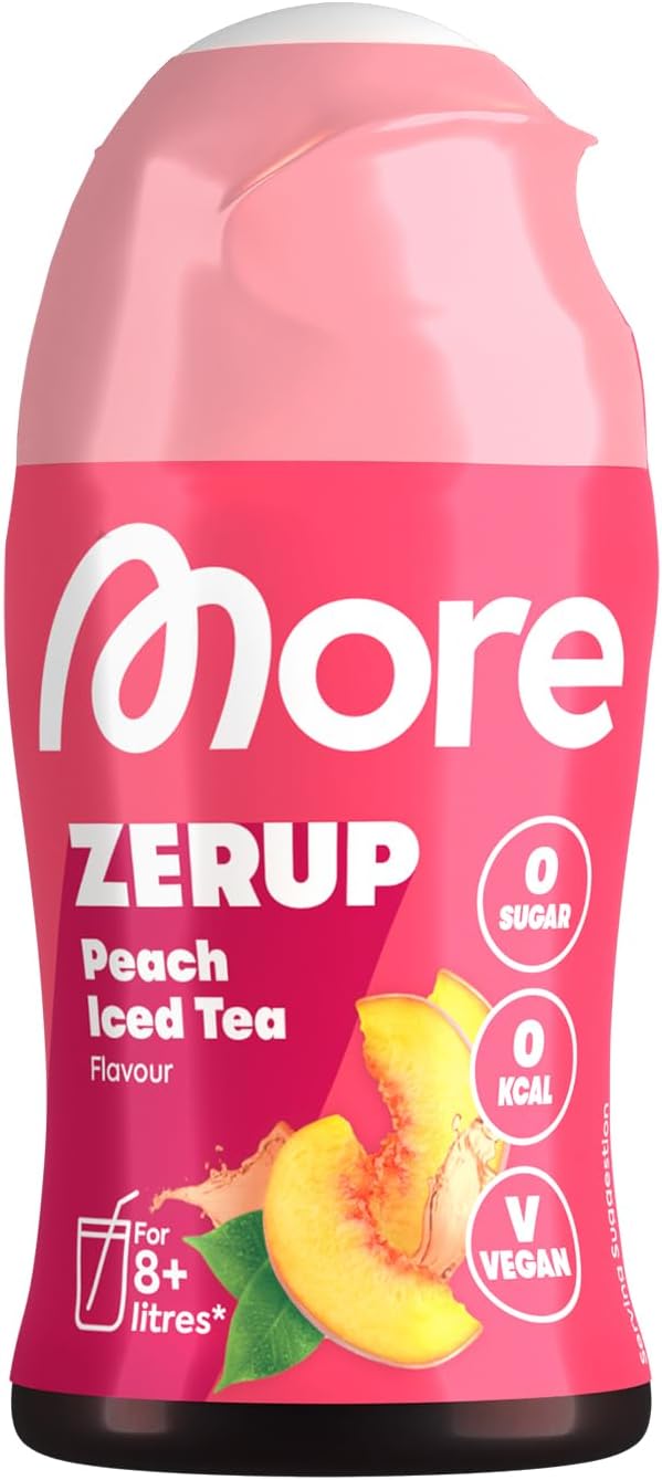 MORE Zerup, Zero Calorie Syrup with Real Fruit Extracts, Peach Iced Tea, 65 ml (up to 8 l Softdrink) - Zero Added Sugars