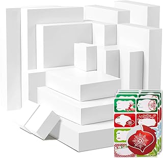 24 White Gift Wrap Boxes with Lids for wrapping Large Clothes and 80 Count Foil Christmas Tag Stickers (Assorted size for wrapping Robes, Sweater, Coat, Shirts and Clothes xmas Holiday Present)