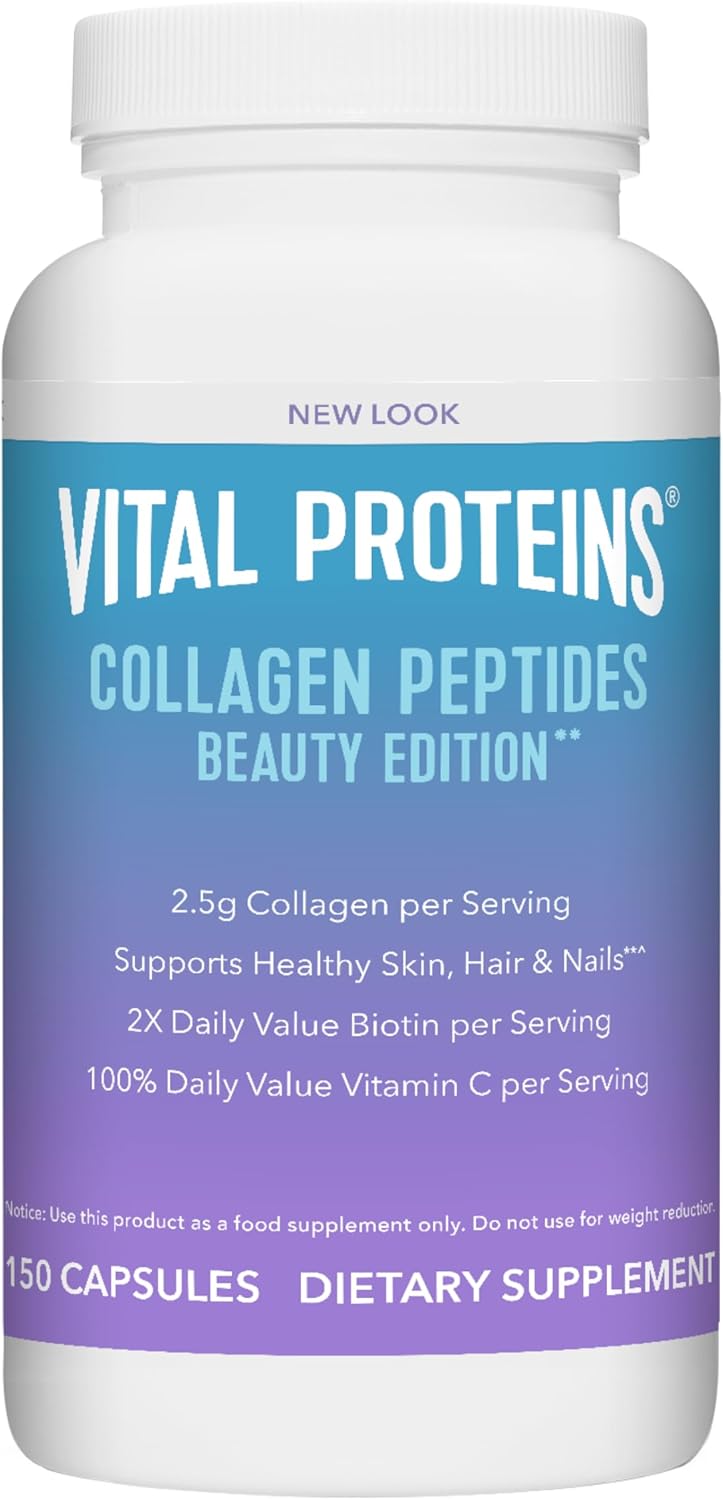 Vital Proteins Collagen Peptides Beauty Edition Capsules, 2.5g of Collagen Per Serving with Biotin and Vitamin C, 30 Servings