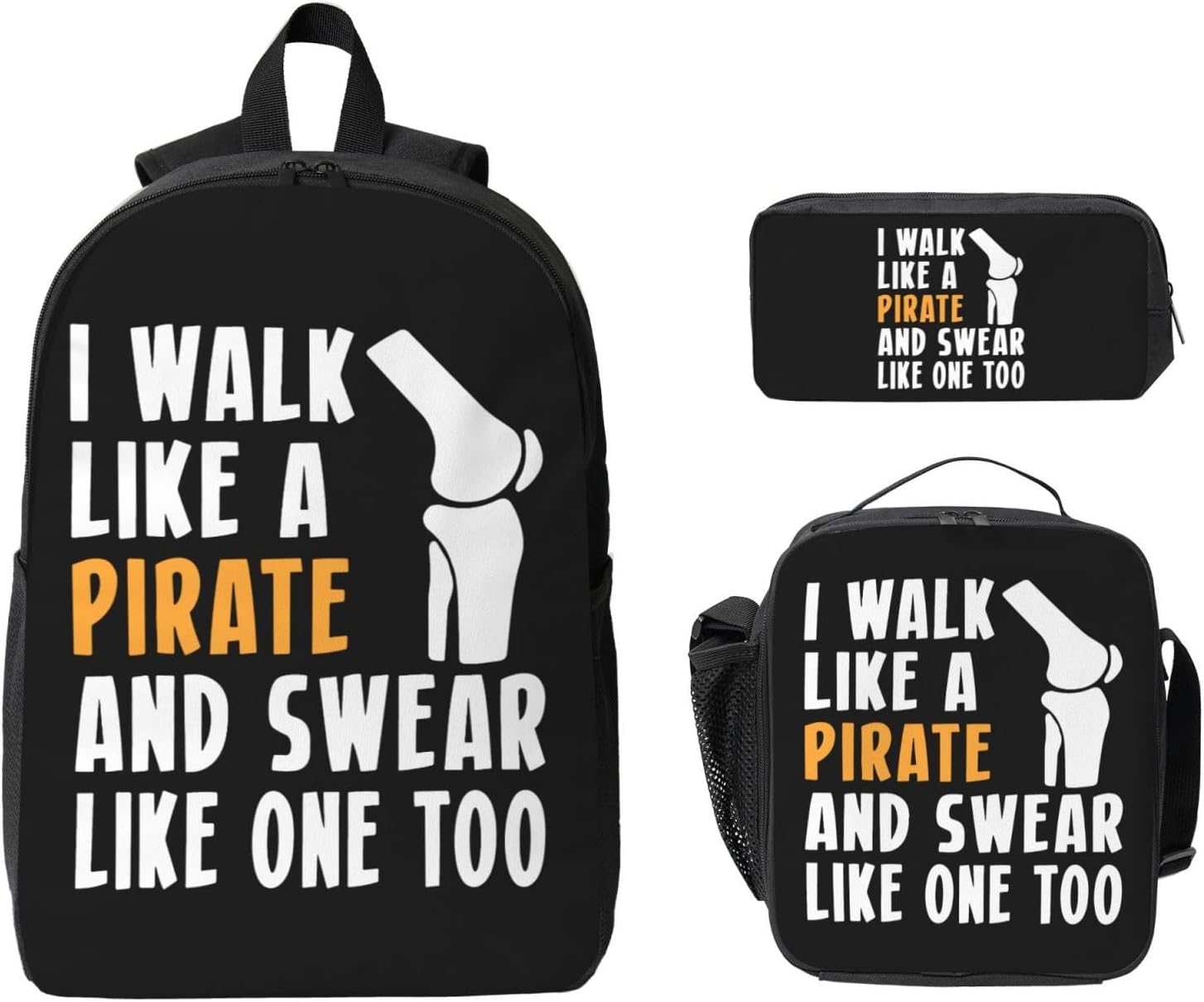 I Walk Like A Pirate Knee Replacement Surgery Personalized Backpack With Handbag And Small Storage Bag (3-Piece Set)