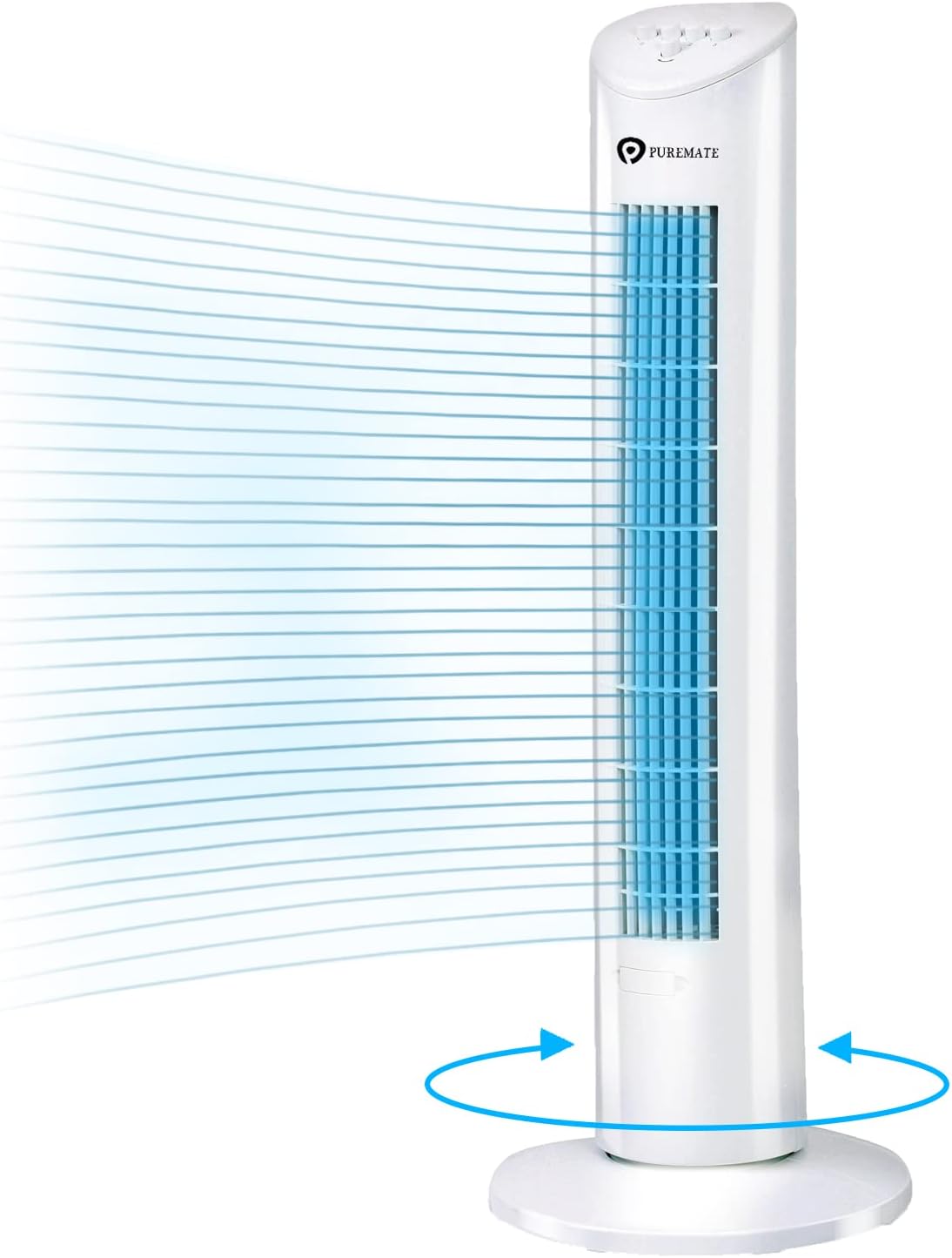 PureMate 31-inch Tower Fan with Oscillating & Aroma Function, 3 Adjustable Speeds, Ultra- Quiet Cooling and Powerful 60W Motor, Portable Bladeless Energy-Efficient Electric Fan for Home and Office
