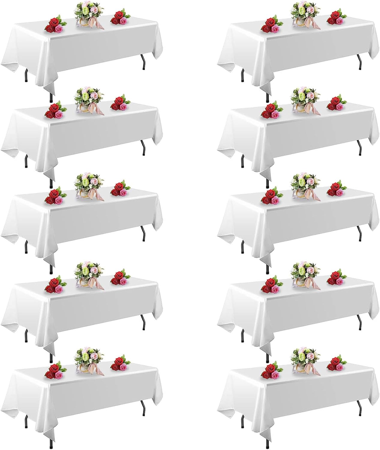 10 Pack White Table Cloth Rectangle Table 60 x 102 Inch Tablecloths for 6 Foot Rectangle Tables. Stain and Winkle Resistant Polyester Washable White Table Cloths for Parties Wedding Dining
