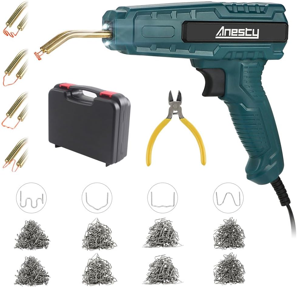 Hot Stapler Plastic Welding Machine Repair Welder Kit, Car Bumper Repair Kit with 800Pcs Flat/Wave/Outside Inside Corner Hot Staples for Repairing Crack Broken Plastic