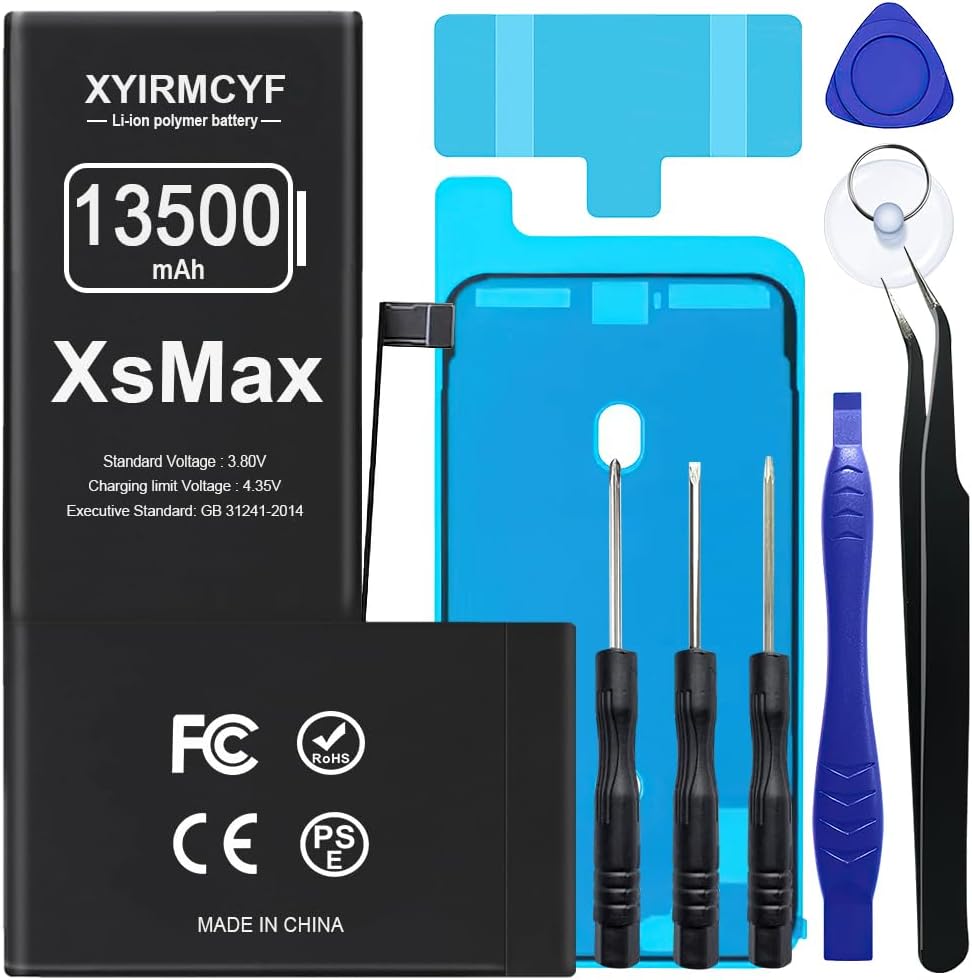 13500mAh Super Capacity Battery Compatible with iPhone Xs MAX, 0 Cycle Li-Polymer Replacement Battery for iPhone Xs MAX, with Professional Repair Tool Kit