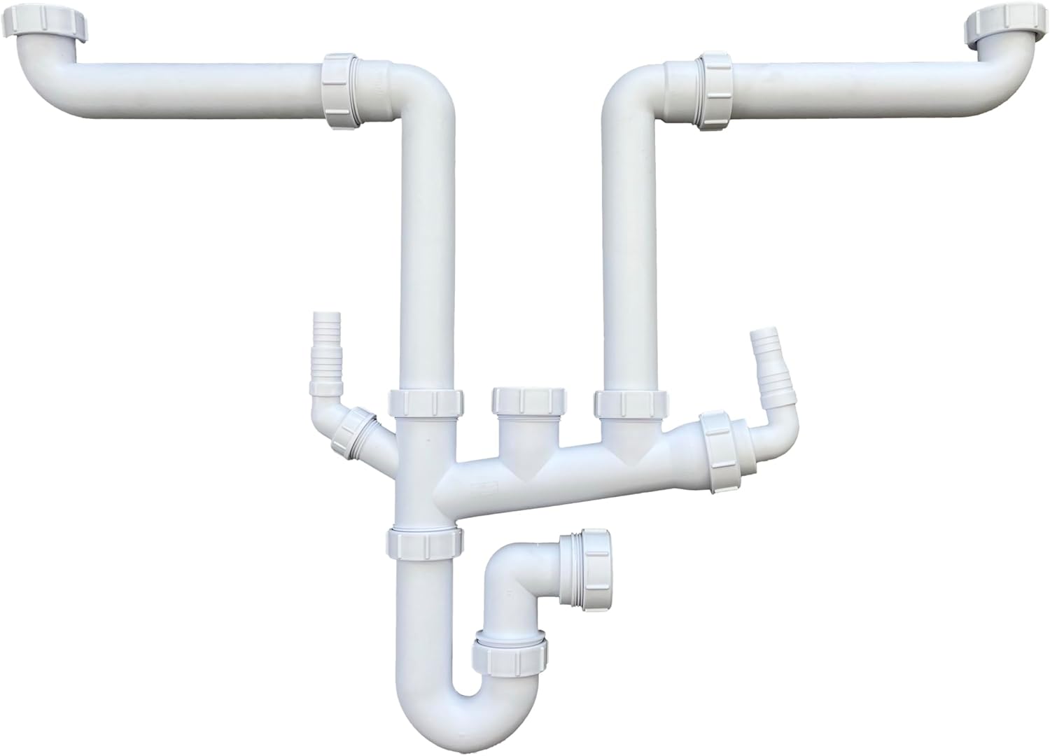 Multi-Fit Double Bowl Sink Waste Kit Space Saving - 1.1/2" 40mm Double Bowl P Trap Kit with Washing Machine Waste Splitters, Sink Waste Kit BS EN 247-1:2002 75mm Water Seal