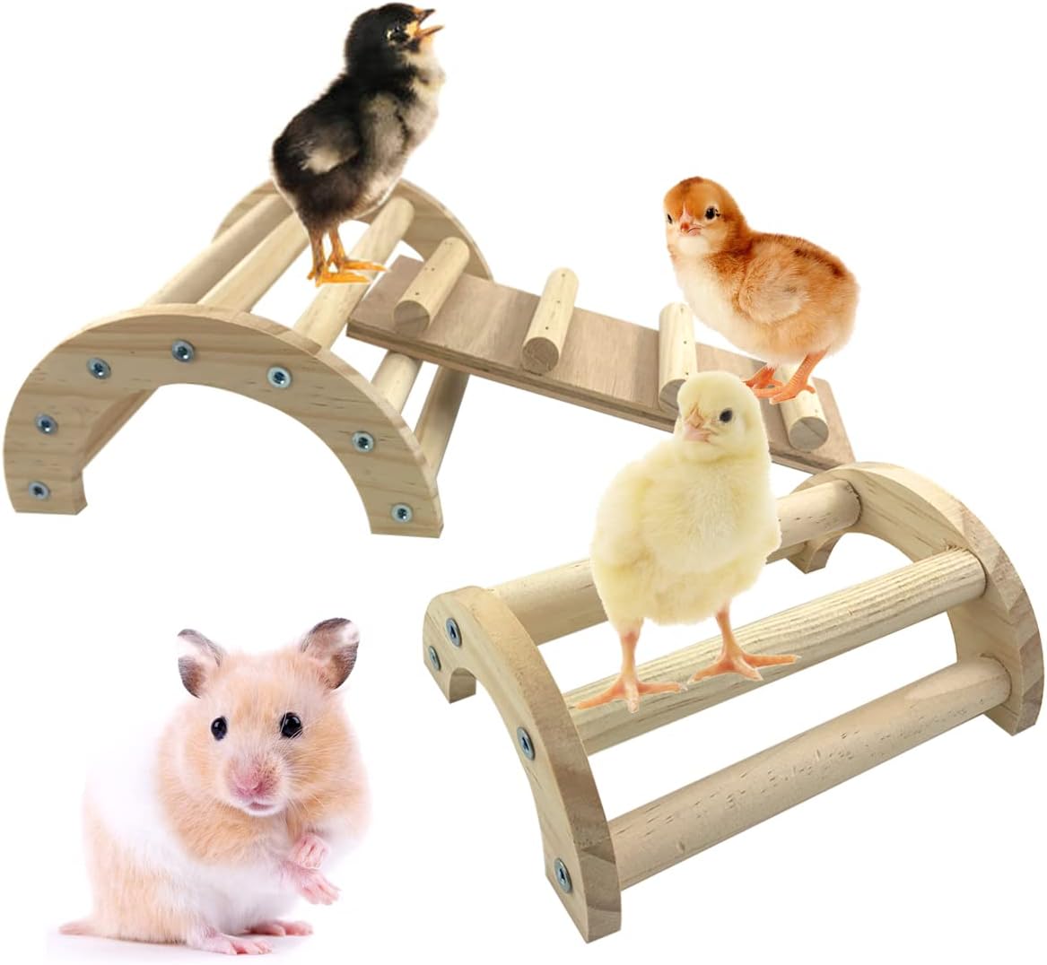 Chicken Perch Roosting Bar Jungle Gym Wooden Arch Bridge Platform Stand Ladder 3in1 Climbing Ramp Toys for Chick Hamsters Gerbils Mice Rodent and Small Animals
