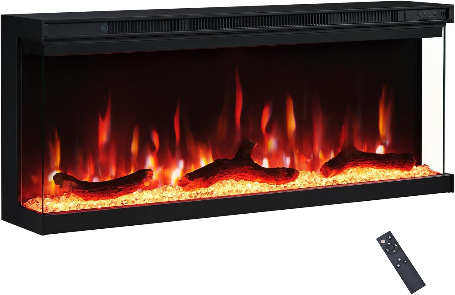 FlameKo Leura 102cm/40" 3 Sided view Electric Fireplace Wall Mounted or Recessed 9 Colour Flame Effect TV Compatiable Media Wall Fire Heater 900W/1800W, Remote Control