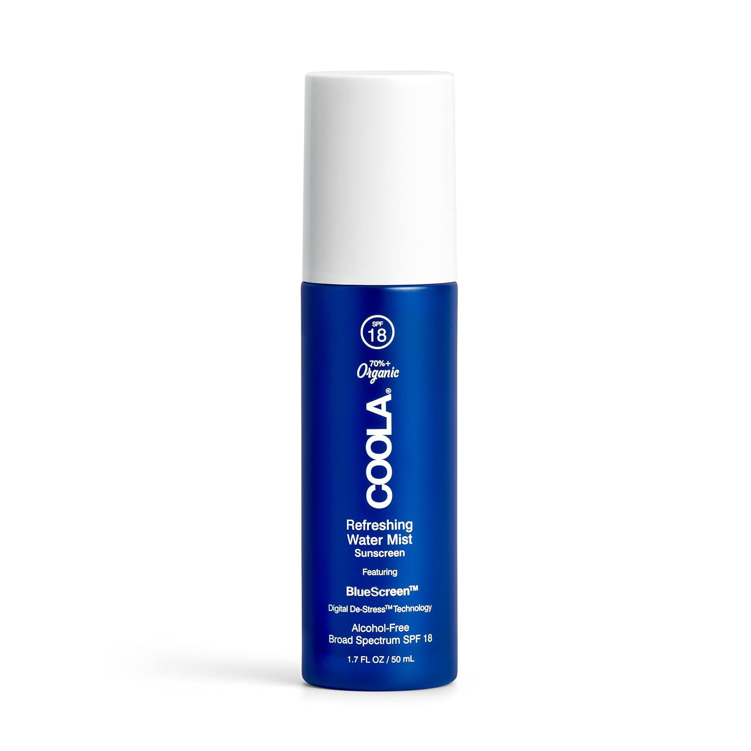 COOLA Organic Refreshing Water Mist Face Moisturizer With SPF 18, Dermatologist Tested Face Sunscreen With Plant-Derived BlueScreen Digital De-Stress Technology