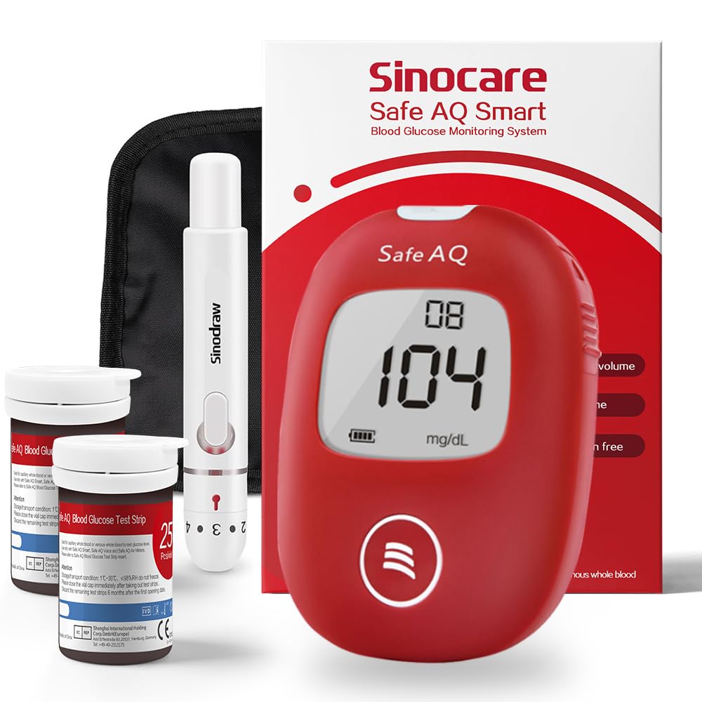 Safe AQ Smart Blood Glucose Monitor Kit with 50 Test Strips & 50 Lancets, No Coding Required, Fast 5s Results, Lancing Device, Accurate Blood Sugar Testing Meter with Carrying Case for Diabe