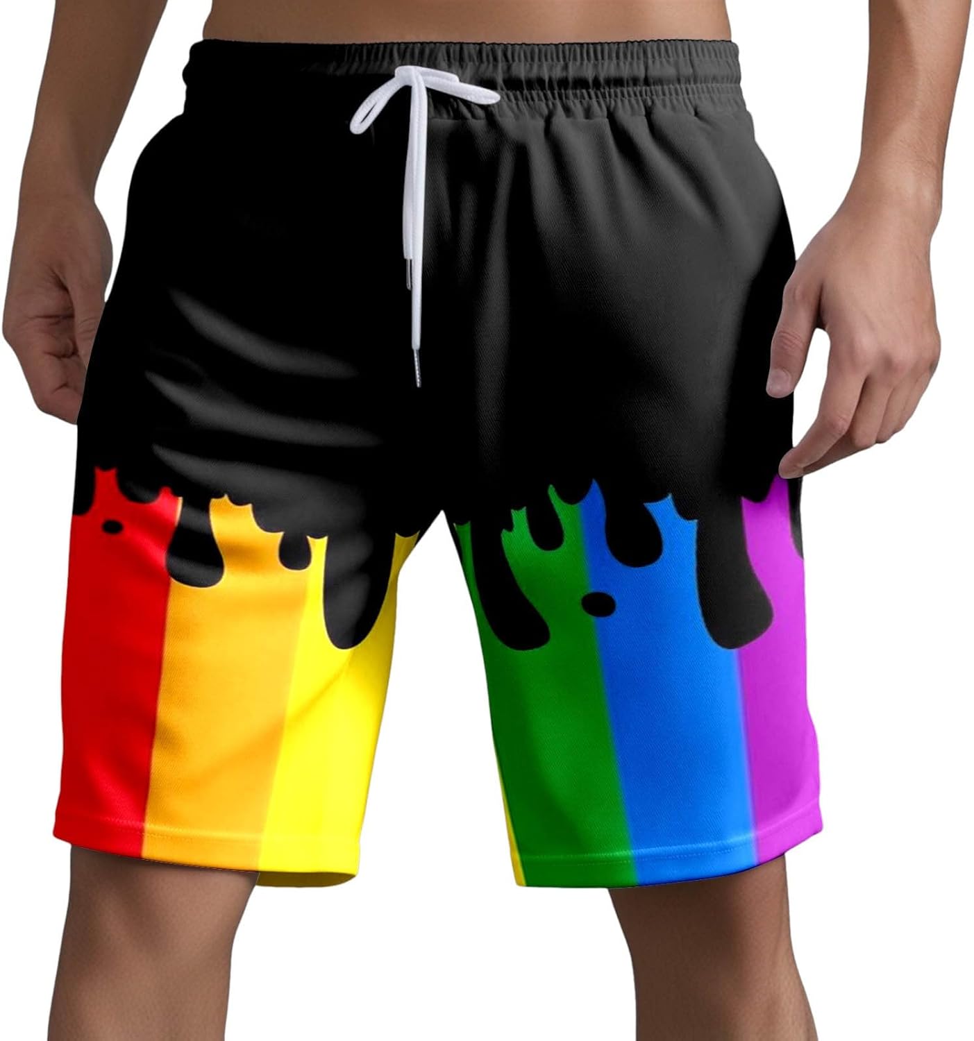 Generisch 2025 Swim Trunks Men Beach Shorts Underpants Mens Board Shorts Rainbow Mouth Summer Resort Full Printed Shorts with Tie Pocket