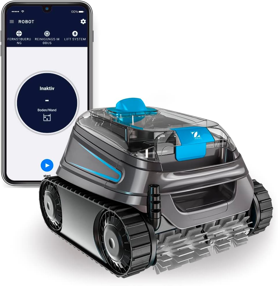 CNX 40 IQ Zodiac Electric Pool Robot for Pools 12 x 6 m Cleans Bottom/Walls/Water Line Remote Control + Lift System on App 18 m Cable Double Level Filtration + Trolley