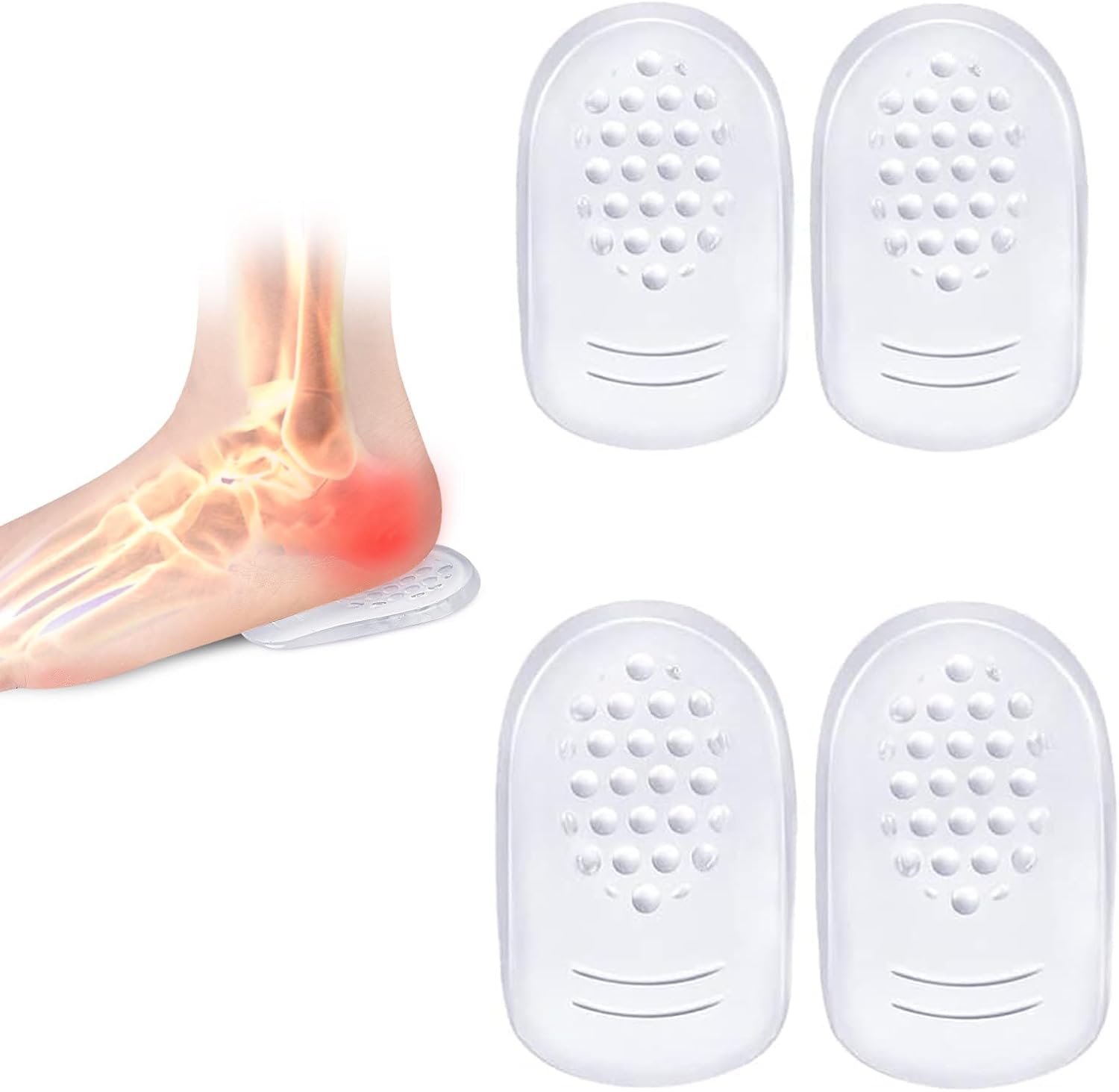 4 Pcs Gel Heel Pads for Plantar Fasciitis, Silicone Heel Gel Pads for Plantar Fasciitis Support, Heel Bone Spur and Achilles Tendonitis (2L+2S),Back of Heel Cushion Pads,Heel Cups for Heel Pain