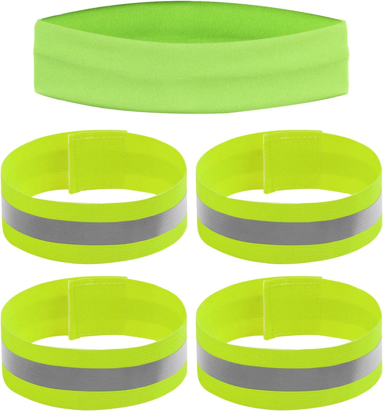 4 Pcs Reflective Armbands, 1 Pc Sports Headband, Reflective Accessories At Night, Safety Reflective Armbands, Reflective Elastic Bands, Armband Wristbands, Suitable For Night Running And Cycling