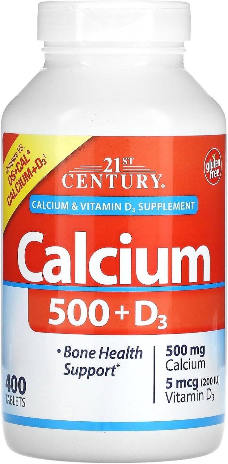 21st Century Calcium 500 mg Plus D3 Tablets, 400 Count