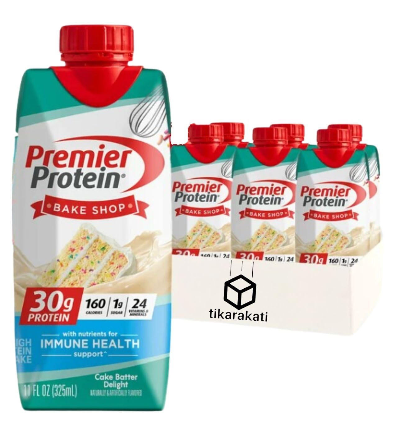 Protein Shake Cake Batter Delight, Premier Shake is Ready to Drink Shake 11Fl oz, 30g High Protein Packaged (6 Pack)