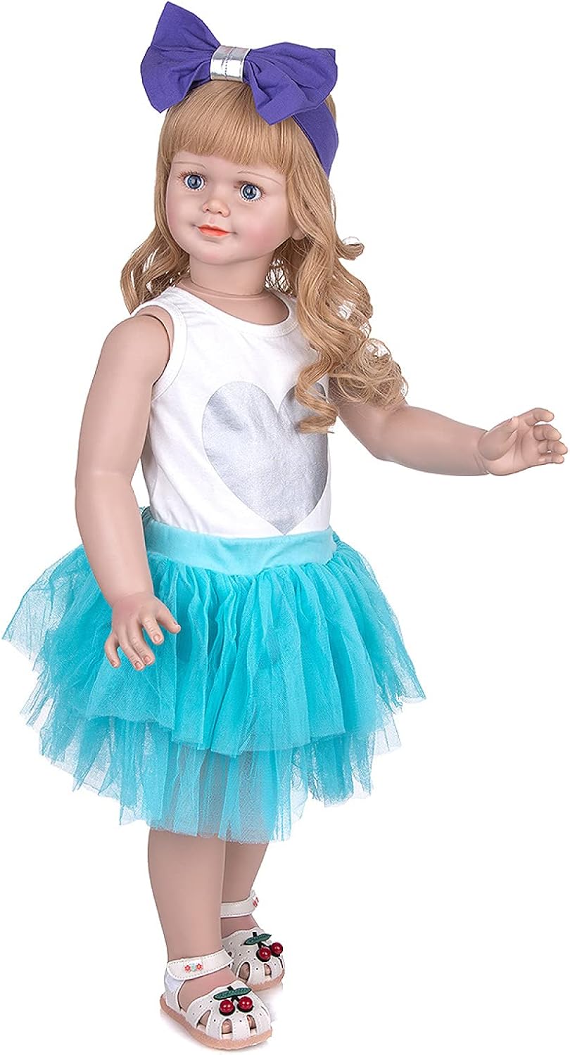 YIHANGG 78cm Reborn Toddler Doll 31 Inch Silicone Vinyl Reborn Baby Doll Princess Girl Real Baby Dress Model,Blue Eyes