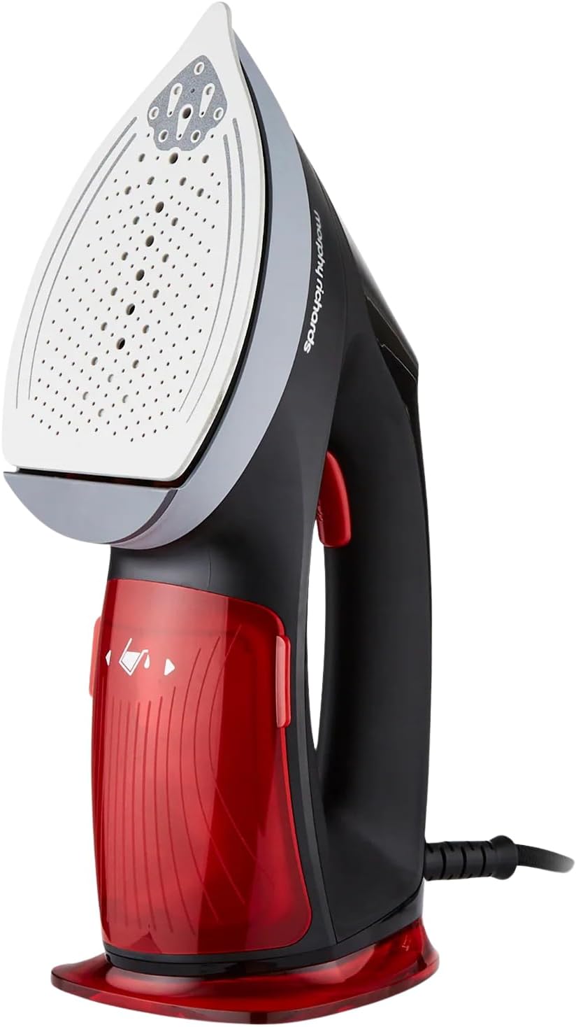 Morphy Richards Turbo Steam 2-in-1 Garment Steamer & Travel Iron, Eco & Boost Mode, 35g Output, Vertical & Horizontal,Curtains, Upholstery, Bedding, Kills Bacteria & Odours,1800W, Red/Black,361001