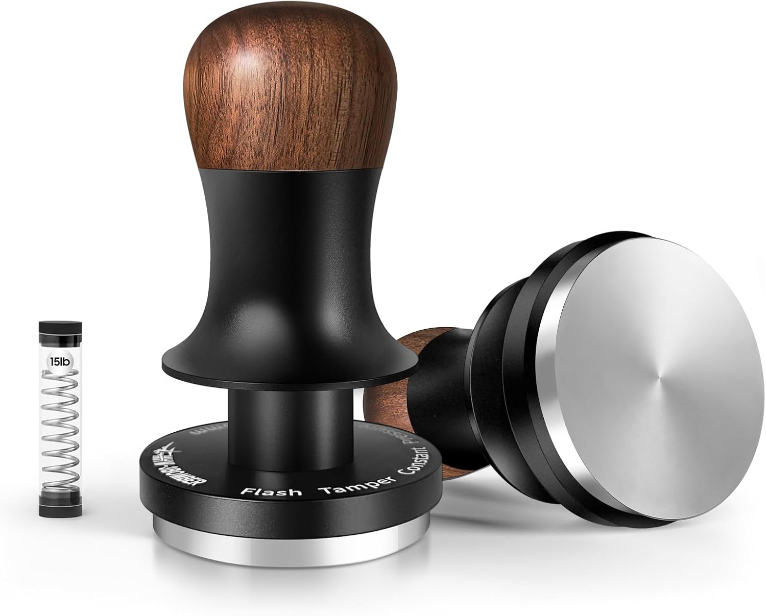 MHW-3BOMBER 58.5mm Coffee Tamper - 3 Spring Loaded Espresso Tamper with Sound Feedback, Barista Calibrated Tamp with 15lb / 30lbs Replacement Springs,Coffee Accessories,Flat Base,Modell: T7067F-OS