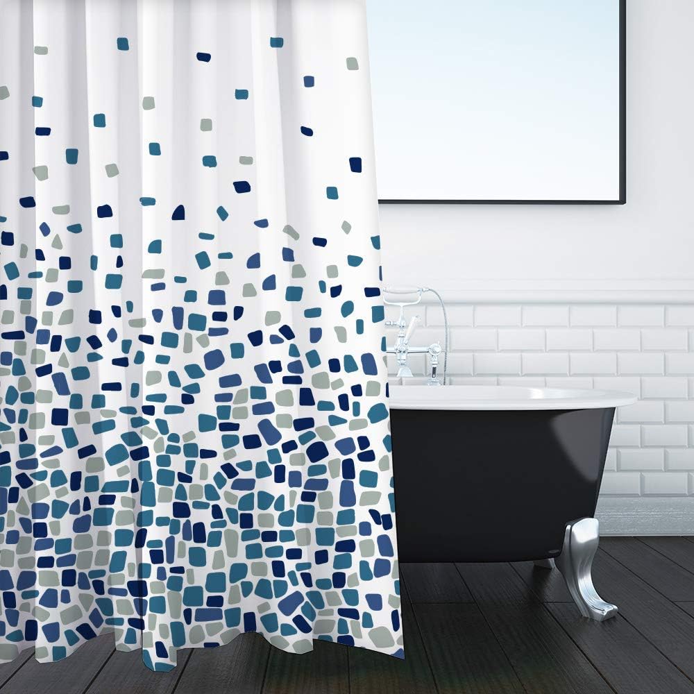 ANSIO Shower Curtain for Bathroom - Mould and Mildew Resistant - Mosaic Blue, 180 x 180 cm (71 x 71 Inch) | Water Repellant Fabric | 100% Polyester