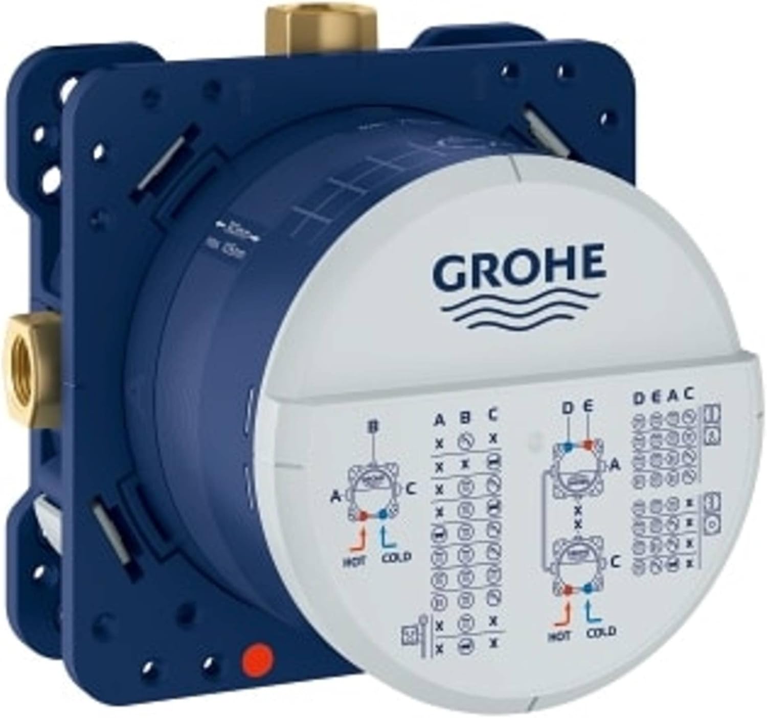 GROHE Universal Rough-In Box (3 Outlets 1/2", 2 Inlets Below 1/2", Installation Depth 75-105 mm, Connection Unit in DR Brass, Pre-Mounted Flushing Plug, No Trim Set Included), 35600000
