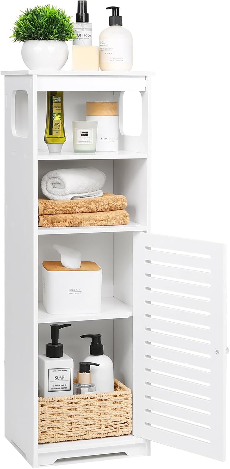 Bathroom Cabinet Waterproof, White Storage Cabinet Floor Standing Home Storage Furniture Shelf,Suitable for Toilet Bedroom Kitchen Living Room (RD)