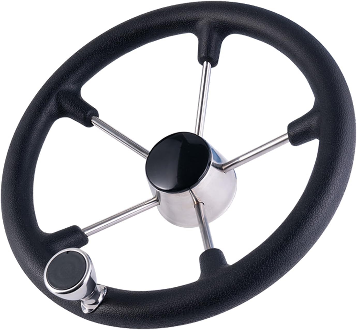 SyLabY 13-1/2" Boat Steering Wheel Boat Marine 5 Spoke Destroyer Stainless Steel Steering Wheel with Black Foam Grip