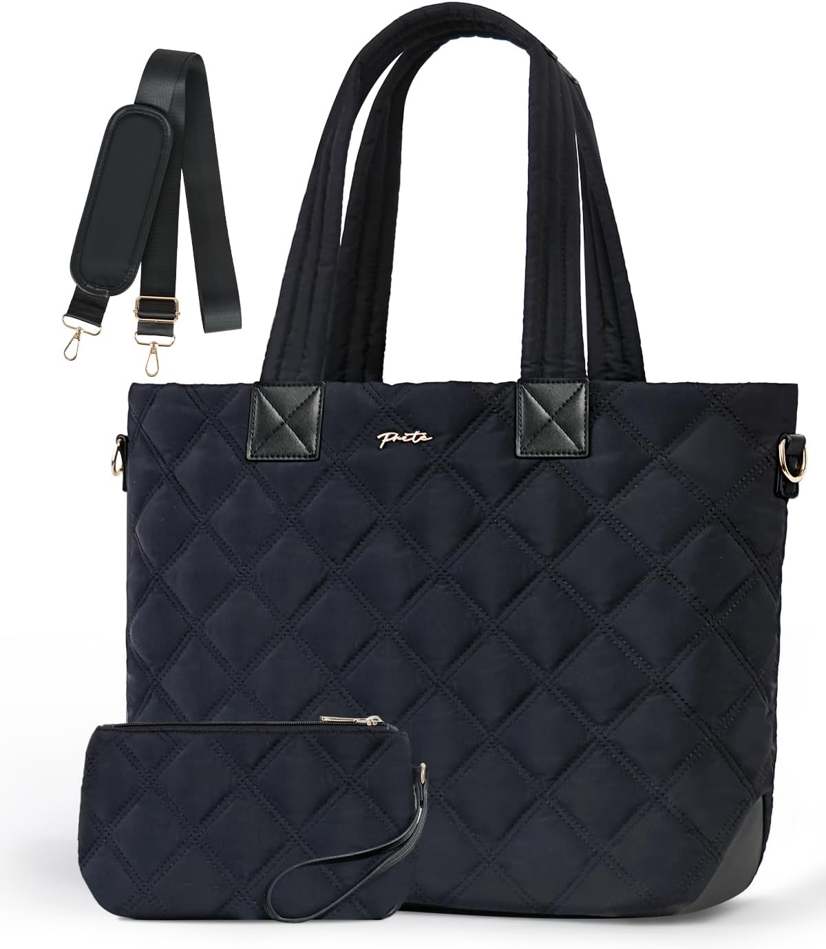 Prite Laptop Bag Tote Bag for Women Large Puffer Quilted Shoulder Handbag Lightweight Fluffy Teacher Nurse Bag with Shoulder Strap for Work, Travel, Gym, School