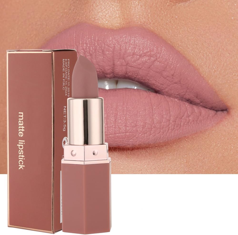 Matte Lipsticks for Women Long Lasting - Non Stick Cup Velvet Lip Gloss Lip Stain/Matte Nude Hot Pink Lipstick/Hydrating High Pigmented Smooth Lipsticks for Women Girls (03 Nude)