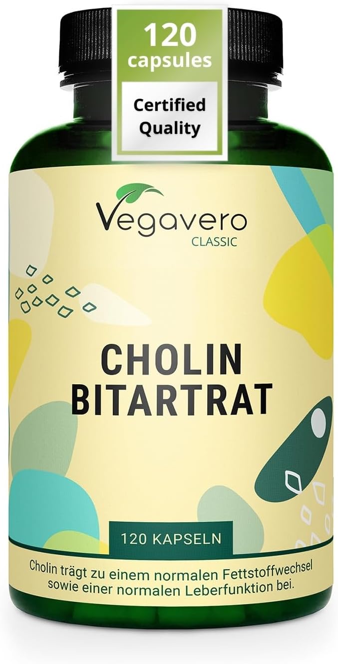 Vegavero Vegan Choline Bitartrate Capsules 1400 mg | 120 Capsules | Liver Supplements | Pregnancy Supplements | NO Additives